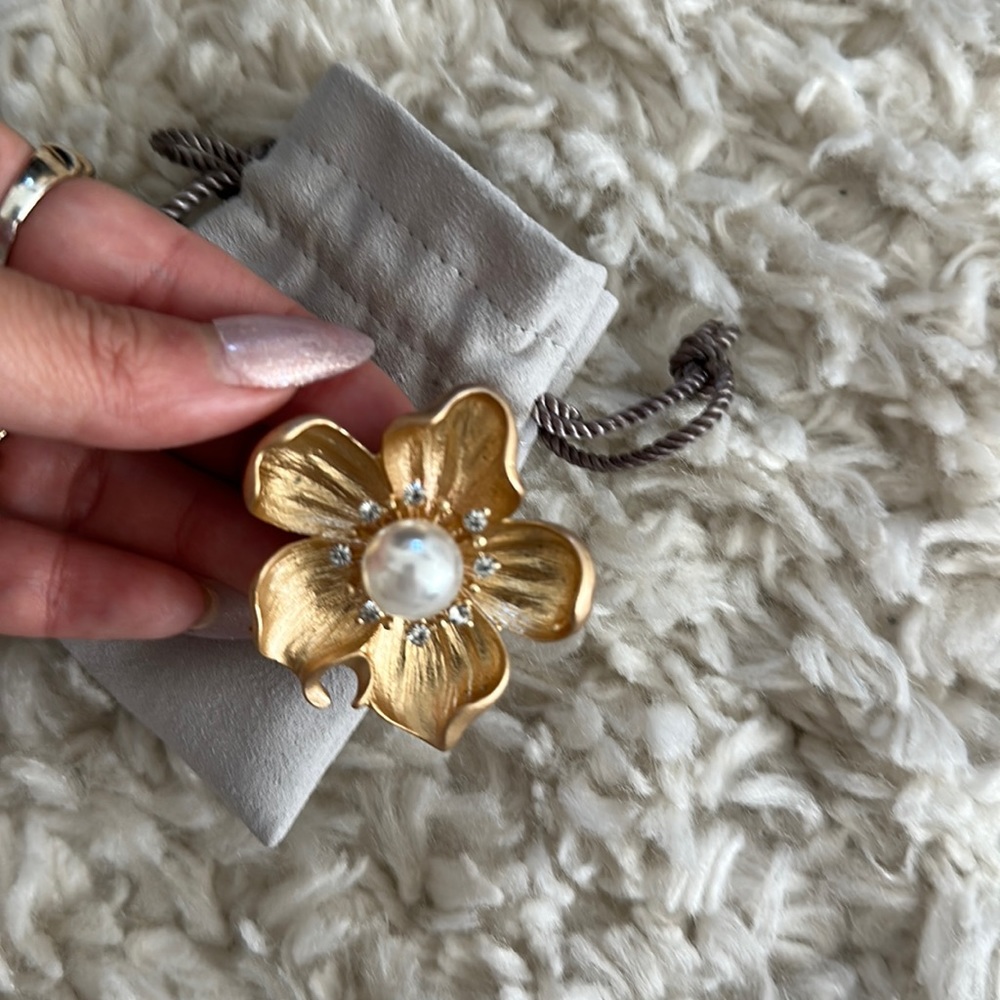 Brand new Chanel style flower camilia gold and crystal brooch